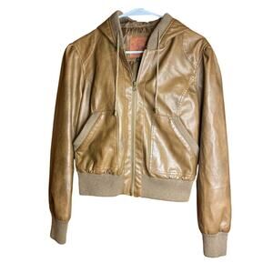Brown Faux Leather Beverly Hills Polo Club Bomber Jacket Large